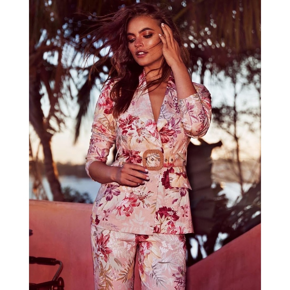 Sheike Mahalo Jacket Women Size 8 Pink Floral NWT Belted Tropical Blazer $179